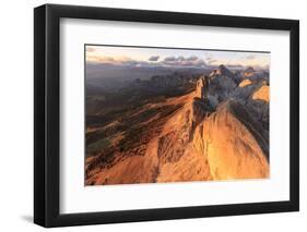 Aerial view of Roda Di Vael at sunset, Catinaccio Group (Rosengarten), Dolomites, South Tyrol, Ital-Roberto Moiola-Framed Premium Photographic Print