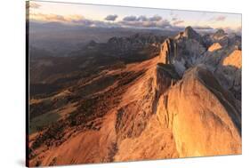 Aerial view of Roda Di Vael at sunset, Catinaccio Group (Rosengarten), Dolomites, South Tyrol, Ital-Roberto Moiola-Stretched Canvas