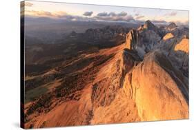 Aerial view of Roda Di Vael at sunset, Catinaccio Group (Rosengarten), Dolomites, South Tyrol, Ital-Roberto Moiola-Stretched Canvas