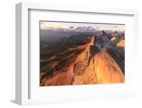 Aerial view of Roda Di Vael at sunset, Catinaccio Group (Rosengarten), Dolomites, South Tyrol, Ital-Roberto Moiola-Framed Photographic Print