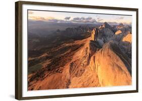 Aerial view of Roda Di Vael at sunset, Catinaccio Group (Rosengarten), Dolomites, South Tyrol, Ital-Roberto Moiola-Framed Photographic Print