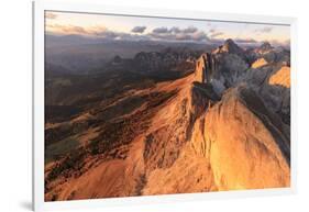Aerial view of Roda Di Vael at sunset, Catinaccio Group (Rosengarten), Dolomites, South Tyrol, Ital-Roberto Moiola-Framed Photographic Print