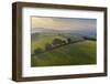 Aerial view of rolling countryside at dawn on a hazy summer day, Devon, England-Adam Burton-Framed Photographic Print