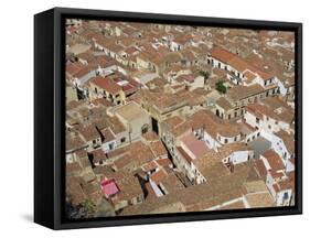 Aerial View of Roof Tops of the City Centre Seen from the Rock, in Cefalu, Sicily, Italy-Pottage Julian-Framed Stretched Canvas