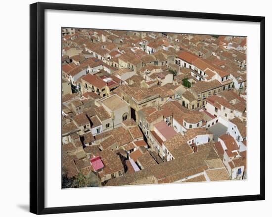 Aerial View of Roof Tops of the City Centre Seen from the Rock, in Cefalu, Sicily, Italy-Pottage Julian-Framed Photographic Print