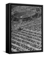 Aerial View of Rose Bowl Showing Thousands of Cars Parked around It-Loomis Dean-Framed Stretched Canvas