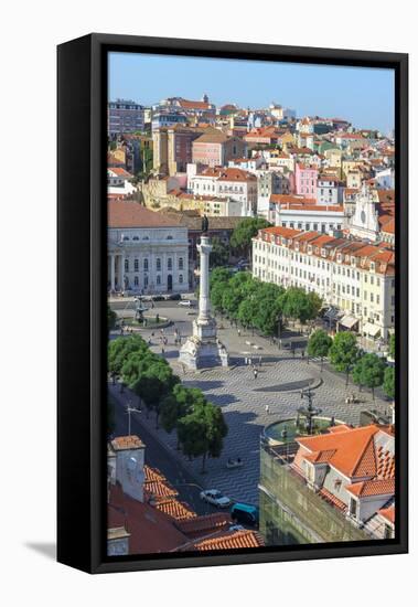 Aerial View of Rossio Square, Baixa, Lisbon, Portugal, Europe-G and M Therin-Weise-Framed Stretched Canvas