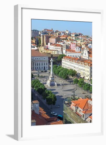 Aerial View of Rossio Square, Baixa, Lisbon, Portugal, Europe-G and M Therin-Weise-Framed Photographic Print