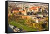 Aerial View of Royal Wawel Castle with Park and Vistula River in Krakow, Poland.-De Visu-Framed Stretched Canvas