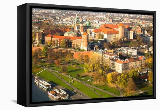 Aerial View of Royal Wawel Castle with Park and Vistula River in Krakow, Poland.-De Visu-Framed Stretched Canvas