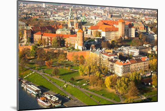 Aerial View of Royal Wawel Castle with Park and Vistula River in Krakow, Poland.-De Visu-Mounted Photographic Print
