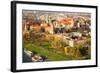 Aerial View of Royal Wawel Castle with Park and Vistula River in Krakow, Poland.-De Visu-Framed Photographic Print