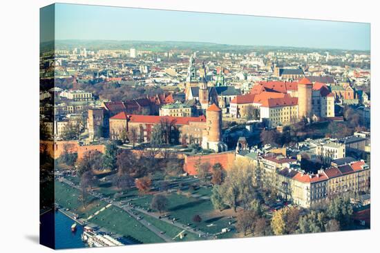 Aerial View of Royal Wawel Castle with Park in Krakow, Poland (Cross Process Style)-De Visu-Stretched Canvas