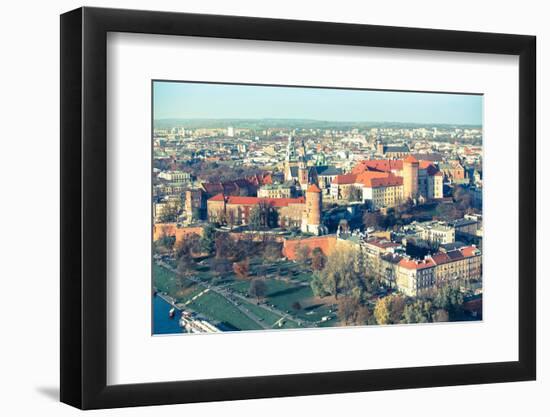 Aerial View of Royal Wawel Castle with Park in Krakow, Poland (Cross Process Style)-De Visu-Framed Photographic Print