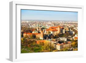 Aerial View of Royal Wawel Castle with Park in Krakow, Poland.-De Visu-Framed Photographic Print