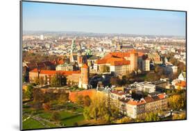 Aerial View of Royal Wawel Castle with Park in Krakow, Poland.-De Visu-Mounted Photographic Print