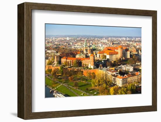 Aerial View of Royal Wawel Castle with Park in Krakow, Poland.-De Visu-Framed Photographic Print