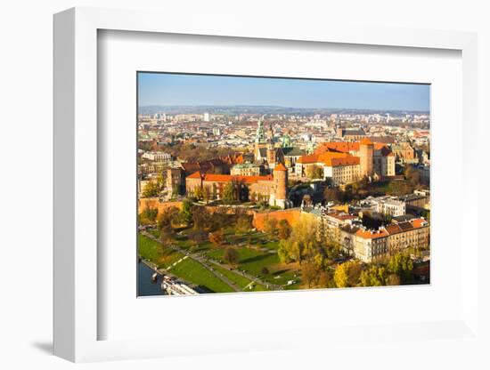 Aerial View of Royal Wawel Castle with Park in Krakow, Poland.-De Visu-Framed Photographic Print