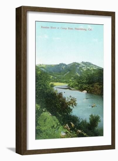 Aerial View of Russian River at Camp Rose - Healdsburg, CA-Lantern Press-Framed Art Print