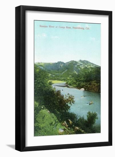 Aerial View of Russian River at Camp Rose - Healdsburg, CA-Lantern Press-Framed Art Print