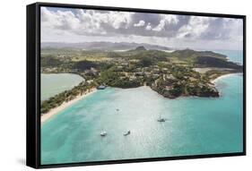 Aerial View of Sailboats Moored from the Coast of Antigua, Leeward Islands, West Indies-Roberto Moiola-Framed Stretched Canvas