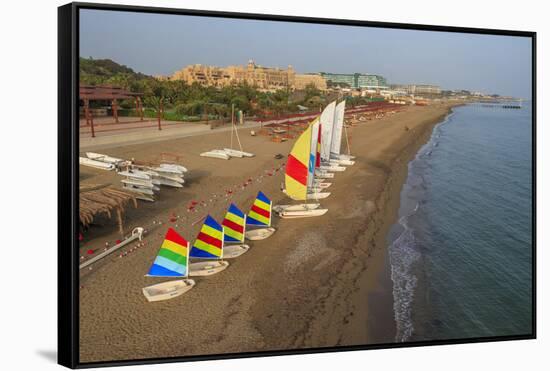Aerial View of Sailboats on the Beach, Belek, Antalya, Turkey-Ali Kabas-Framed Stretched Canvas