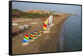 Aerial View of Sailboats on the Beach, Belek, Antalya, Turkey-Ali Kabas-Framed Stretched Canvas