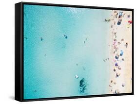 Aerial View of Sandy Beach with Tourists Swimming in Beautiful Clear Sea Water-paul prescott-Framed Stretched Canvas