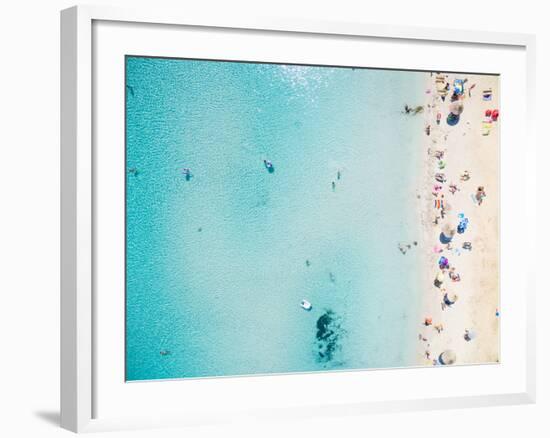 Aerial View of Sandy Beach with Tourists Swimming in Beautiful Clear Sea Water-paul prescott-Framed Photographic Print