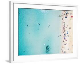 Aerial View of Sandy Beach with Tourists Swimming in Beautiful Clear Sea Water-paul prescott-Framed Photographic Print