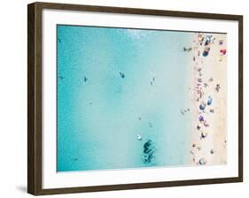 Aerial View of Sandy Beach with Tourists Swimming in Beautiful Clear Sea Water-paul prescott-Framed Photographic Print