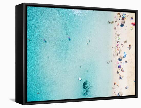 Aerial View of Sandy Beach with Tourists Swimming in Beautiful Clear Sea Water-paul prescott-Framed Stretched Canvas
