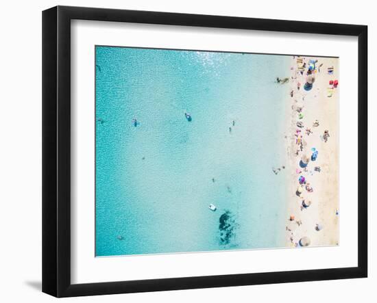 Aerial View of Sandy Beach with Tourists Swimming in Beautiful Clear Sea Water-paul prescott-Framed Photographic Print