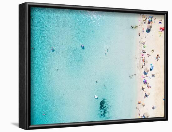 Aerial View of Sandy Beach with Tourists Swimming in Beautiful Clear Sea Water-paul prescott-Framed Photographic Print