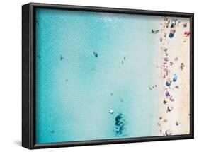 Aerial View of Sandy Beach with Tourists Swimming in Beautiful Clear Sea Water-paul prescott-Framed Photographic Print