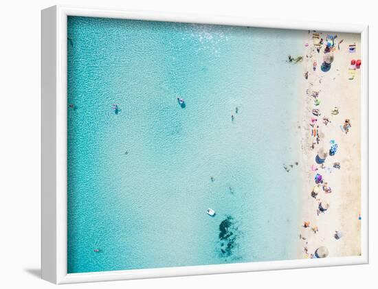 Aerial View of Sandy Beach with Tourists Swimming in Beautiful Clear Sea Water-paul prescott-Framed Photographic Print