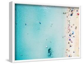 Aerial View of Sandy Beach with Tourists Swimming in Beautiful Clear Sea Water-paul prescott-Framed Photographic Print