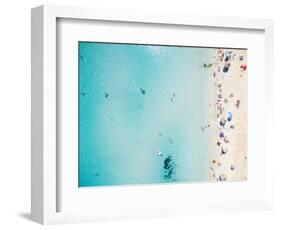 Aerial View of Sandy Beach with Tourists Swimming in Beautiful Clear Sea Water-paul prescott-Framed Photographic Print