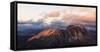 Aerial view of Sassolungo and Sassopiatto mountain range at sunset, Dolomites, South Tyrol, Italy, -Roberto Moiola-Framed Stretched Canvas