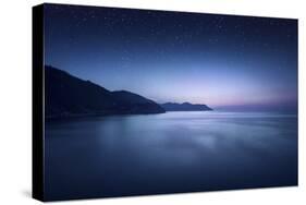 Aerial View of Sea and Mountains on a Starry Night, Manarola, Italy-null-Stretched Canvas