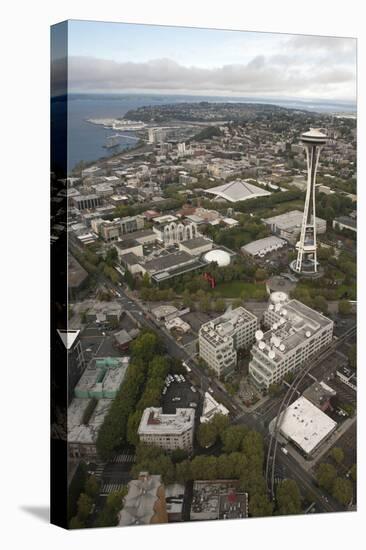 Aerial View of Seattle Center, Space Needle, and Puget Sound, Seattle, Washington, USA-Merrill Images-Stretched Canvas