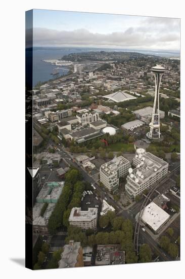 Aerial View of Seattle Center, Space Needle, and Puget Sound, Seattle, Washington, USA-Merrill Images-Stretched Canvas