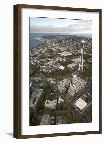 Aerial View of Seattle Center, Space Needle, and Puget Sound, Seattle, Washington, USA-Merrill Images-Framed Photographic Print