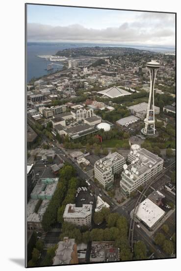 Aerial View of Seattle Center, Space Needle, and Puget Sound, Seattle, Washington, USA-Merrill Images-Mounted Photographic Print