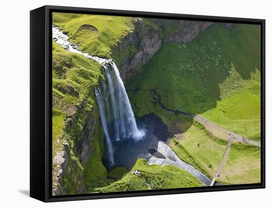 Aerial View of Seljalandsfoss, Seljaland, Iceland-Peter Adams-Framed Stretched Canvas