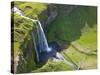 Aerial View of Seljalandsfoss, Seljaland, Iceland-Peter Adams-Stretched Canvas