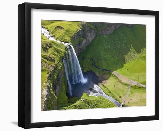 Aerial View of Seljalandsfoss, Seljaland, Iceland-Peter Adams-Framed Photographic Print