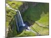 Aerial View of Seljalandsfoss, Seljaland, Iceland-Peter Adams-Mounted Photographic Print