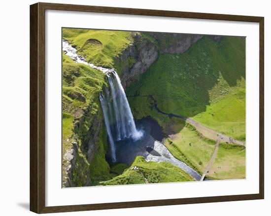 Aerial View of Seljalandsfoss, Seljaland, Iceland-Peter Adams-Framed Photographic Print