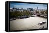 Aerial View of Ships and Boats on the Thames River with the Hungerford Bridge on the Background-Felipe Rodriguez-Framed Stretched Canvas